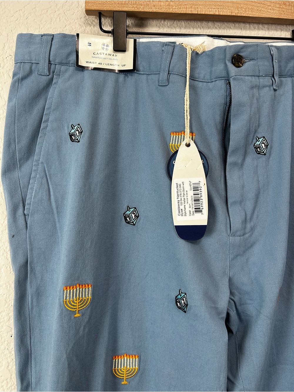 Castaway Nantucket Men's 40 NWT Hanukkah Harbor Pants Menorah Dreidel Blue
